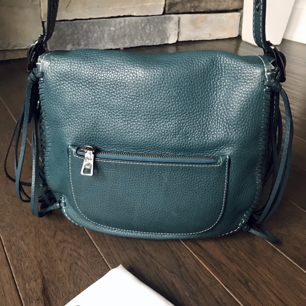 Coach 1941 Whiplash Stitch Studded Fringe Leather Saddle Crossbody Bag, Teal - Picture 5 of 16